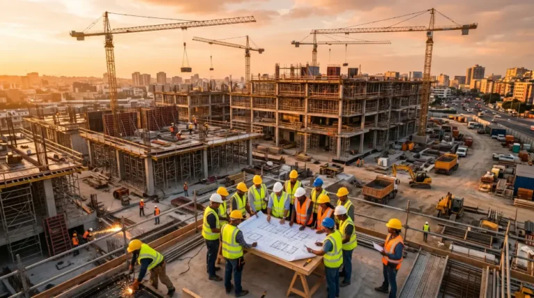 General contractor and subcontractor working together on a construction project site