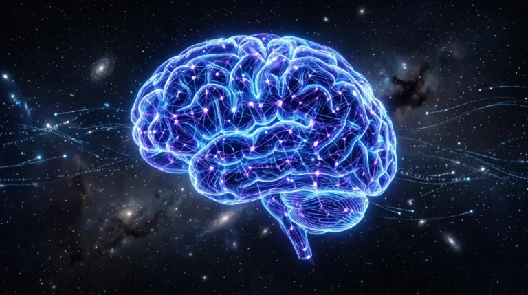 A futuristic digital brain surrounded by glowing neural networks representing Artificial Intelligence Trends in 2025