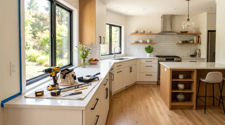 General contractor for home renovation overseeing a modern kitchen remodel