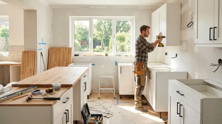 Modern kitchen renovation in progress with new cabinetry installation